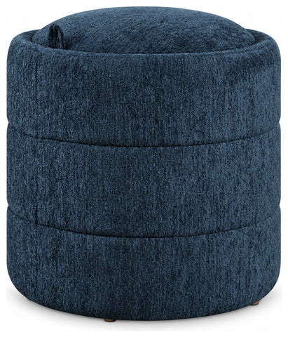 Office Star BTY Ave Six Bartley Storage Ottoman, blue upholstery, angled front view
