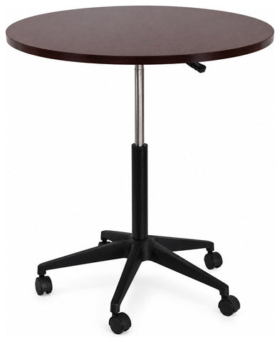 Boss Office Products N30-M 32" Mobile Round Table, mahogany, angled front view
