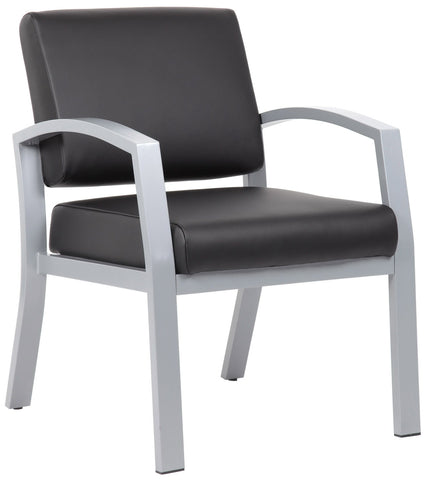 Boss Office Products BR8111S-AM-BK Conrad black vinyl waiting room chair with silver arms and frame, angled front view