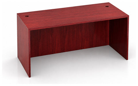 Boss Office Products N102 66-inch desk shell with reddish woodgrain finish and full modesty panel, angled front view