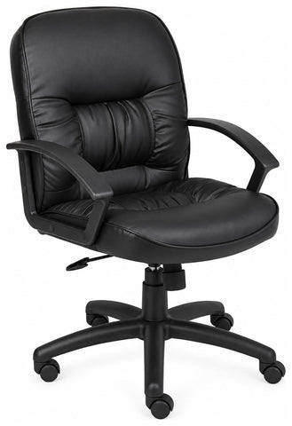 Boss Office Products B7306 Mid Back Leather Desk Chair, angled front view