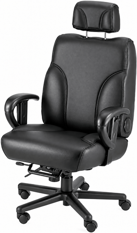 ERA Office Chairs OF-BACKSVR Backsaver black executive office chair, front angled view with headrest and padded arms