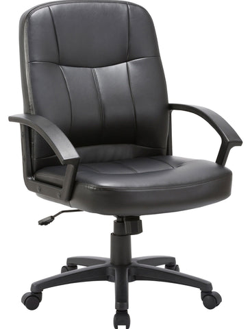 Lorell LLR60121 Chadwick mid back leather chair, angled front view