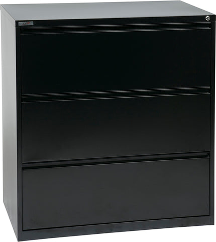 Office Star LF336-B 3 Drawer Lateral File With Core-Removeable Lock & Adjustable Glides, 36" black