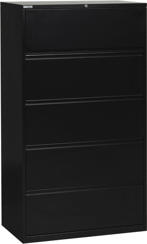 Office Star LF536-B 5 Drawer Lateral File With Core-Removeable Lock & Adjustable Glides, 36" black
