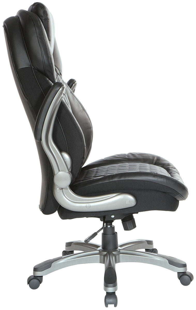Office Star Bonded Leather Executive Chair with Padded Flip Arms