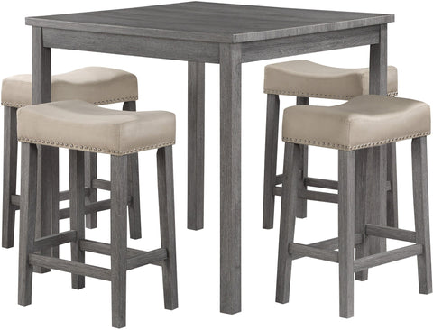 Office Star CEL3636-GY Celina 5-Piece Counter Height Set, antique grey/light grey