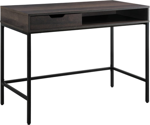 Office Star CNT43 Contempo 40" Desk with Drawer and Shelf, brown finish, angled front view