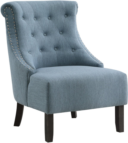Office Star SB586 Evelyn Tufted Chair with Grey Wash Legs, blue upholstery, angled front view