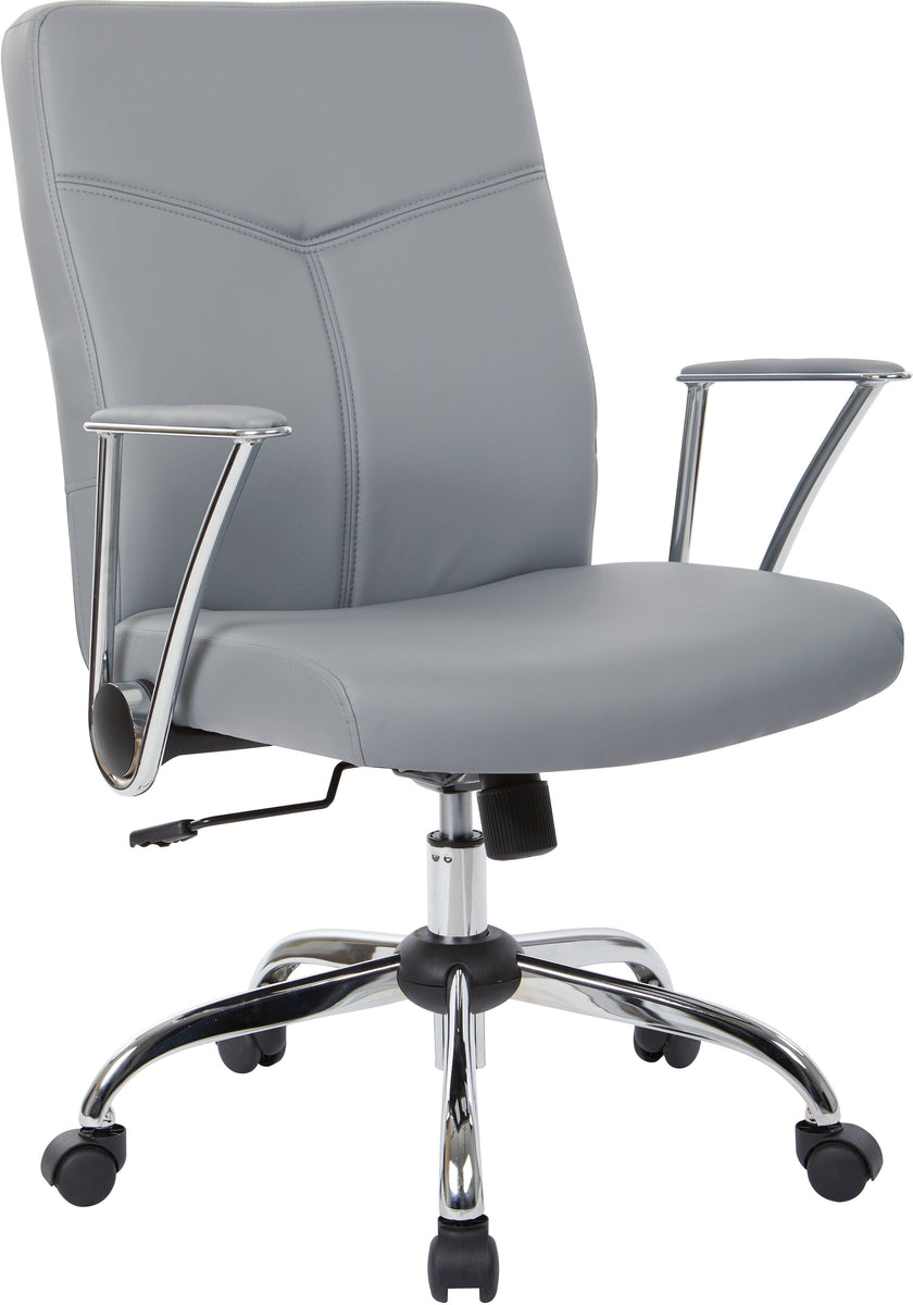 Office Star Faux Leather Chair with Flip Arms and Chrome Base [FL80287