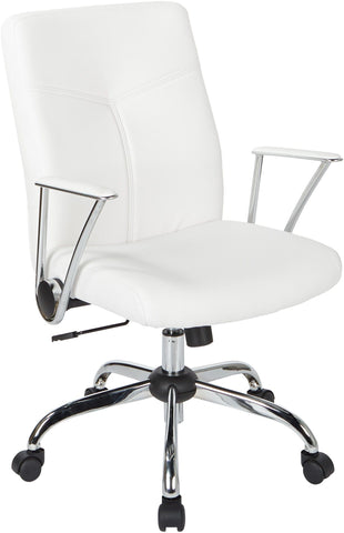 Office Star FL80287C-U11 Faux Leather Chair with Flip Arms and Chrome Base, white faux leather