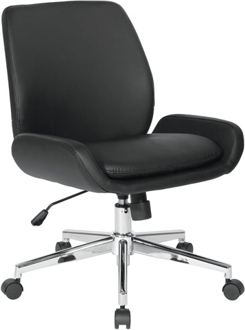 Office Star FL61903C-U6 Faux Leather office Chair with Chrome Base, black