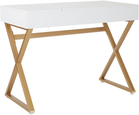 Office Star JUL789V-WH Juliette Vanity Desk, white top/gold legs