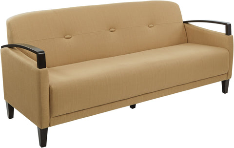 Office Star MST53 Main Street Custom Fabric Sofa, tan upholstery, angled front view