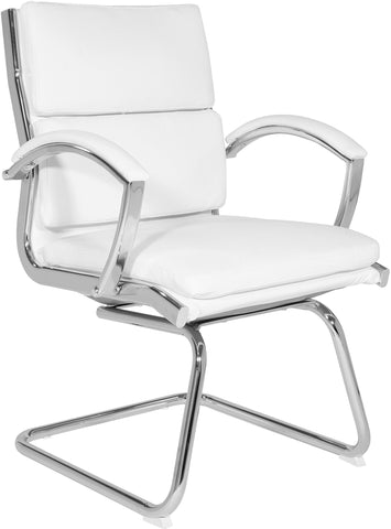 Office Star FL5385C-U11 Mid-Back Faux Leather Visitor's Chair, white faux leather