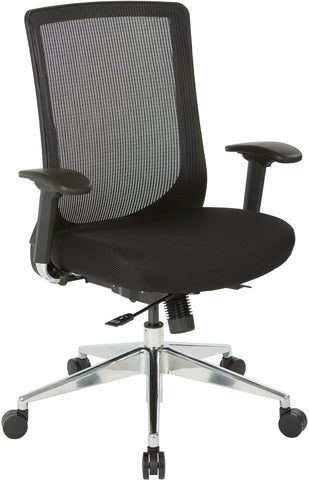 Office Star 521-3T1P96A8 High Back Black Vertical Mesh Chair, black fabric seat (angled chrome base)