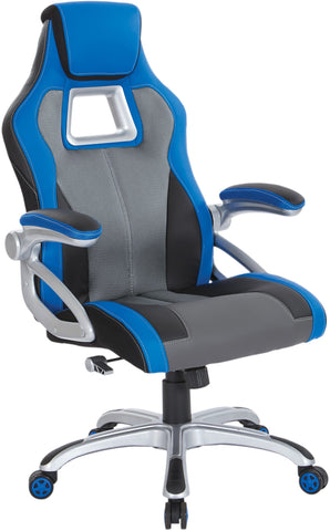 Office Star RCS28736-EC2BL Race Chair, charcoal grey, blue trim and silver base