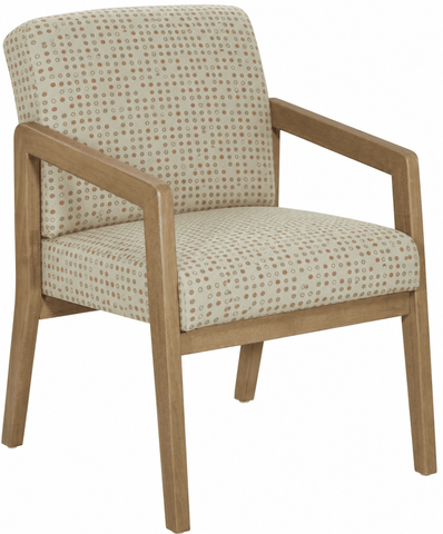 Office Star WD580 Wood Reception Chair with Memory Foam Seat - Medium Oak Finish, cream upholstery, angled front view