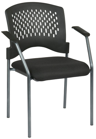 Office Star 8610-30 Pro Line II Titanium Finish Black Stacking Chair with Arms, angled front view