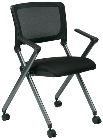 Office Star FC8487 Work Smart Folding Chair Screen Back Custom Fabric, angled front view