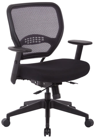 Office Star 5500SL Air Grid Back Chair, Black Mesh Seat, Adjustable Arms, Seat Slider, angled front view