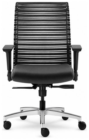 Allseating 95040 ZIP black mesh-back office chair, front view with black seat and polished base