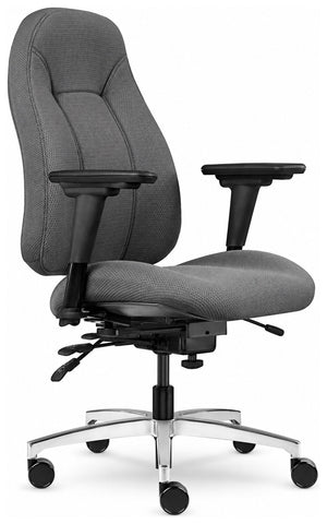 Allseating 50190 Therapod gray ergonomic office chair, front angled view with adjustable arms