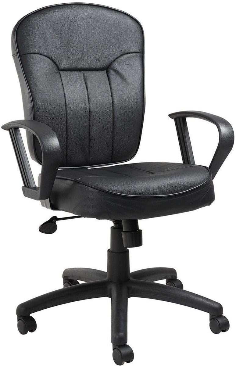 Boss Black Leather Task Chair with Arms [B1562] – Office Chairs