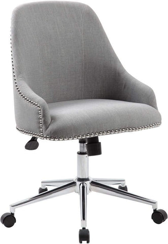 Boss Office Products B516C-GY gray Carnegie desk chair with nailhead trim and chrome base, angled front view