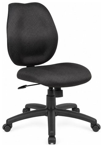 Boss Office Products B1016-BK Computer Chair with Contoured Backrest, without arms, angled front view