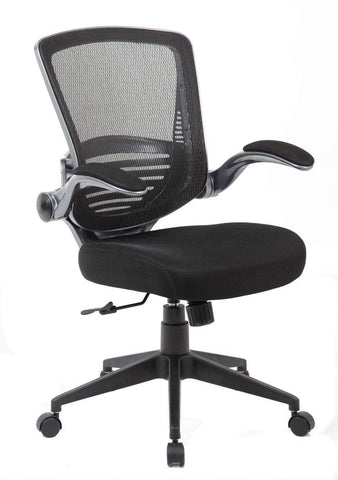 Boss Office Products B6356-BK mesh task chair with padded loop arms and lumbar support, angled front view