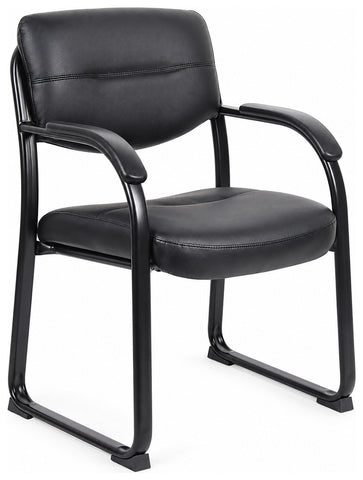 Boss Office Products B9519 LeatherPlus guest chair with padded arms and sled base, angled front view