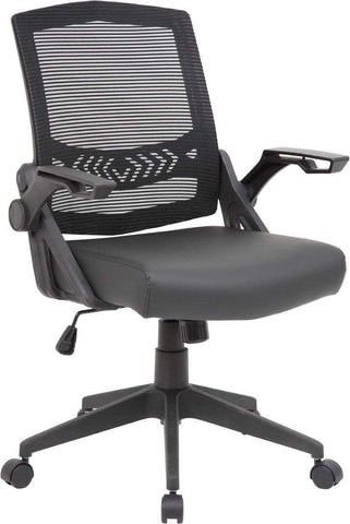 Boss Office Products B6223-BK mesh task chair with flip arms lowered, angled front view