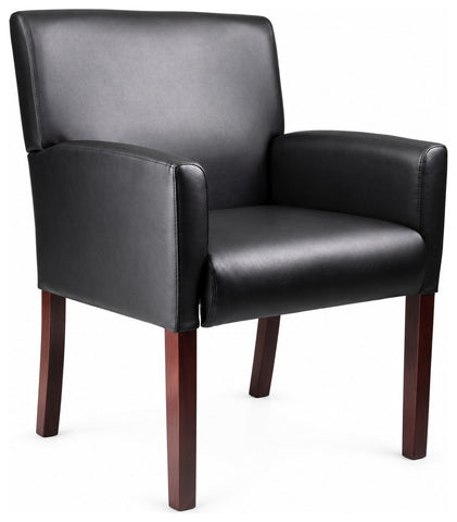 Boss Office Products B629M Traditional Series Vinyl Guest Chair, without ganging brackets, angled front view
