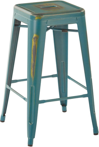 Office Star BRW3026A4-ATQ Bristow 26" Antique Metal Stool, Antique Tourquoise, 4 Pack, blue