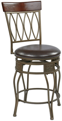 Office Star CSM2630-ES Cosmo Metal Swivel Bar Stool Espresso Faux Leather Seat, tall configuration, angled front view