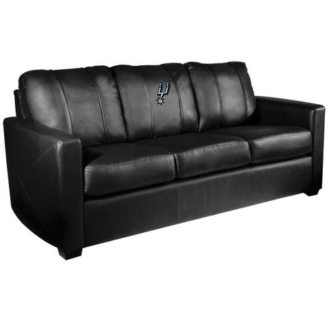 Dreamseat XZ7759001SOCDBK stationary sofa with San Antonio Spurs logo, angled front view
