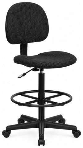 Flash Furniture BT-659-BLK-GG black fabric drafting chair, front angle without arms and with foot ring