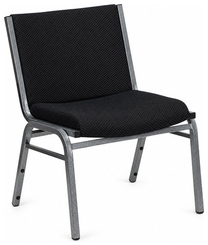 Flash Furniture XU-60555-BK-GG Hercules black stacking chair, front angle with wide seat and gray frame