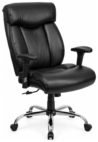 Flash Furniture GO-1235-BK-LEA-A-GG Hercules black leather executive chair, front angle with arms and chrome base