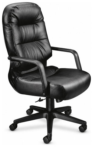 HON 2091 2090 Series black pillow-back office chair, front angle with loop arms