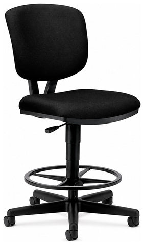 HON 5705 Volt black fabric drafting stool, front angle with foot ring