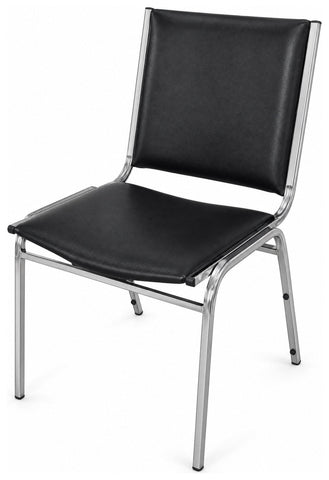 Lorell LLR62502 black vinyl stacking chair with armless seat and chrome frame