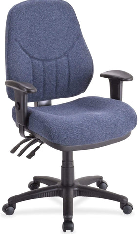 Lorell LLR81101 Bailey blue task chair with adjustable arms, angled front view