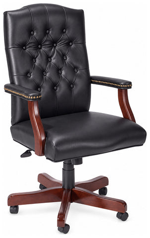 Boss Office Products B905-BK Martha Washington Executive Swivel Chair, black caressoft vinyl, angled front view