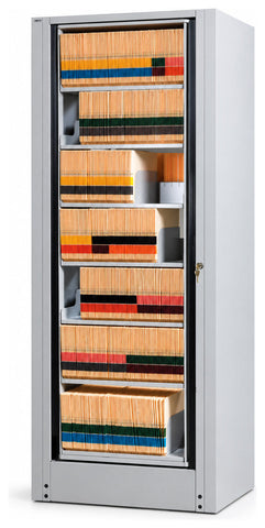Mayline ARCB24827S assembled seven-tier rotary file starter with folders on rotating shelves