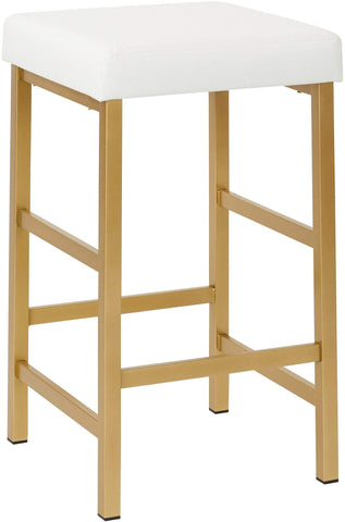 Office Star MET1326G-11 OSP Designs 26" Gold Backless Stool, white