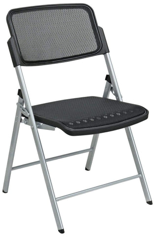 Office Star 81608 Pro-Line II Deluxe Folding Chair Black ProGrid Seat and Back, angled front view