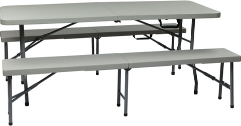Office Star QT3965 Work Smart folding table and two benches, angled view