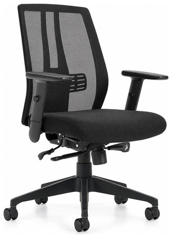 Offices To Go OTG10707 mesh back fabric office chair, angled front view showing lumbar support